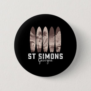 Macaron Rond 5 Cm Plage de St Simons Géorgie Surfboard Hommes Femmes