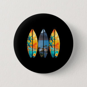 Macaron Rond 5 Cm Plage de surf planche de surf rétro tropical Hawaï