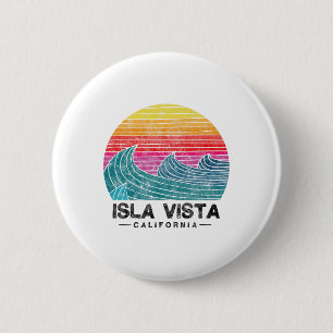Macaron Rond 5 Cm Plage de vagues de surf d'Isla Vista Rétro Califor