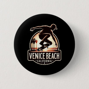 Macaron Rond 5 Cm Plage de Venise Californie Skateboard