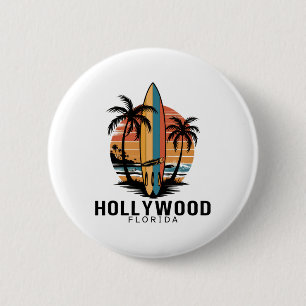 Macaron Rond 5 Cm Plage Hollywood Floride Surfant Surfeur