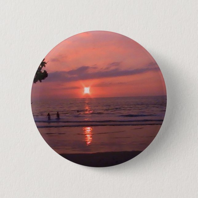 Macaron Rond 5 Cm Plage romantique Hawaii Sunset Ocean Beach (Devant)