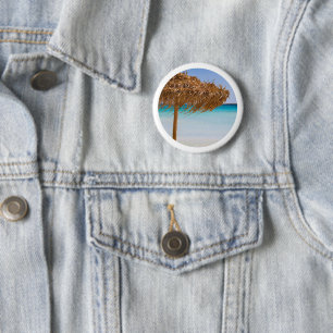 Macaron Rond 5 Cm Plage tropicale panoramique avec parasol en paille