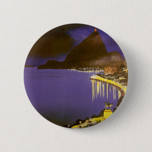 Macaron Rond 5 Cm Plage vintage à Nuit à Rio de Janeiro, Brésil