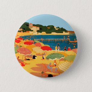 Macaron Rond 5 Cm Plage vintage Côte d'Azur