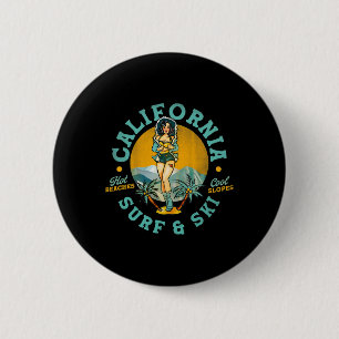 Macaron Rond 5 Cm Plages chaudes et pentes fraîches de surf et de sk
