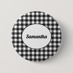 Macaron Rond 5 Cm Plaid Buffalo noir et blanc personnalisé