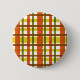 Macaron Rond 5 Cm Plaid les années 70 orange jaune