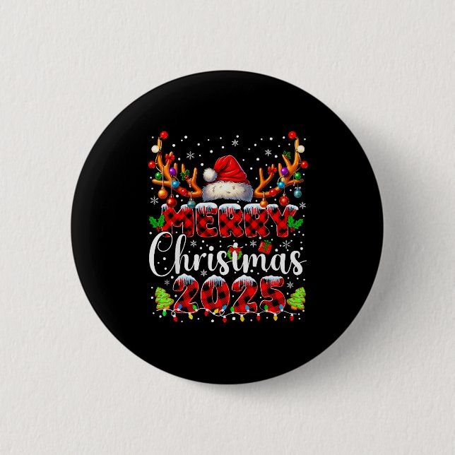 Macaron Rond 5 Cm Plaid Merry Christmas 2025 Xmas Family Matching Pa (Devant)