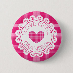 Macaron Rond 5 Cm Plaid Rose J'Aime Être Grand-Mère Bouton