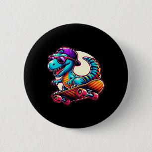 Macaron Rond 5 Cm Planche à roulettes à cheval sur un dinosaure T-Re