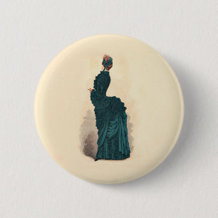 Macaron Rond 5 Cm Planche de mode antique victorienne : Robe à tourn