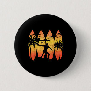 Macaron Rond 5 Cm Planche de surf de surfeur Surf vintage Plage Été