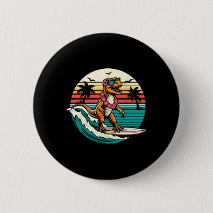Macaron Rond 5 Cm Planche de surf dinosaure drôle plage été surfant 