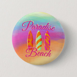 Macaron Rond 5 Cm Planches de surf de Paradise Beach