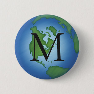 Macaron Rond 5 Cm Planète verte Terre De l'environnement Monogramme