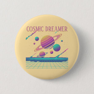 Macaron Rond 5 Cm Planètes Rétro Vaporwave Synthwave
