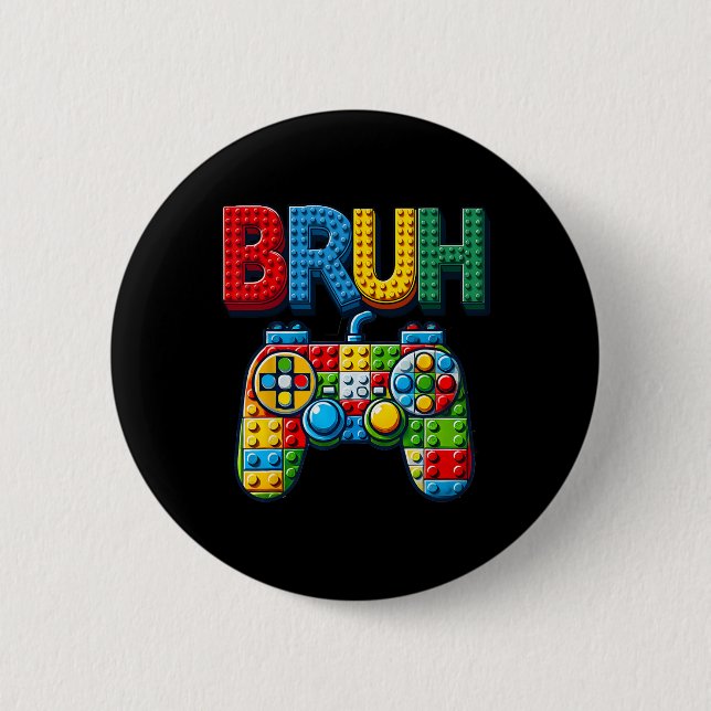 Macaron Rond 5 Cm Play Building Blocks Bruh Saying Gamer Boys Brick  (Devant)