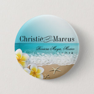 Macaron Rond 5 Cm Plumeria Starfish Beach Tropical Hawaii