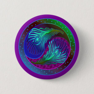 Macaron Rond 5 Cm Plumes de paon Yin Yang 5