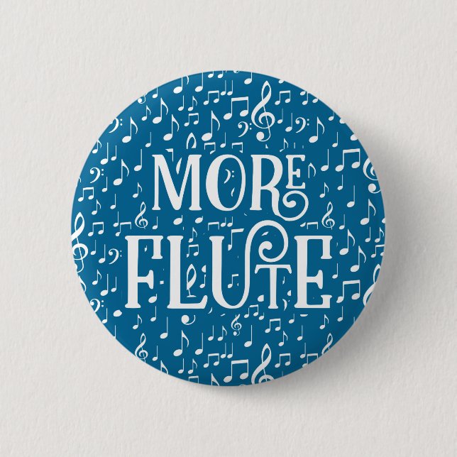Macaron Rond 5 Cm Plus de flute - Musique Bleue Blanc (Devant)