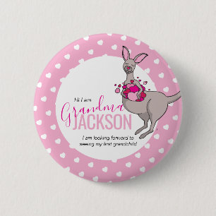 Macaron Rond 5 Cm Pochette de Baby shower kangourou dans les coeurs 