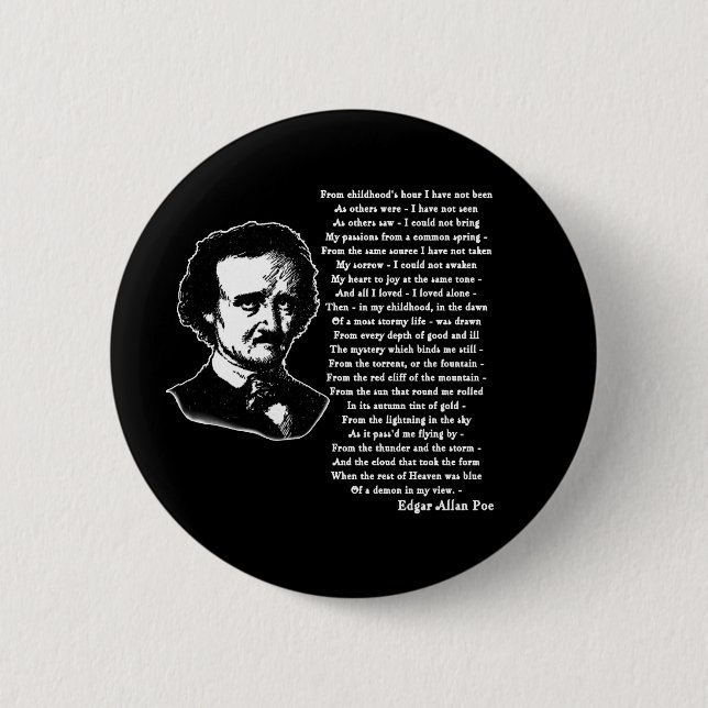 Macaron Rond 5 Cm Poème d'Edgar Allan Poe SEUL (Devant)