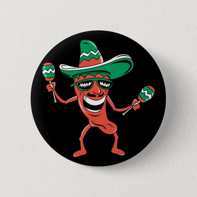 Macaron Rond 5 Cm Poepper de fête à Sombrero avec Maracas (Devant)