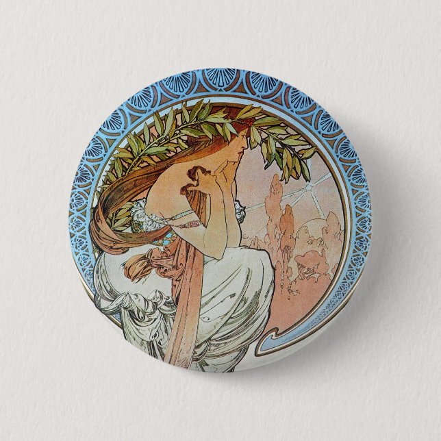 Macaron Rond 5 Cm Poésie, Mucha (Devant)
