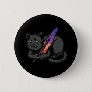 Macaron Rond 5 Cm Poète Chat Noir