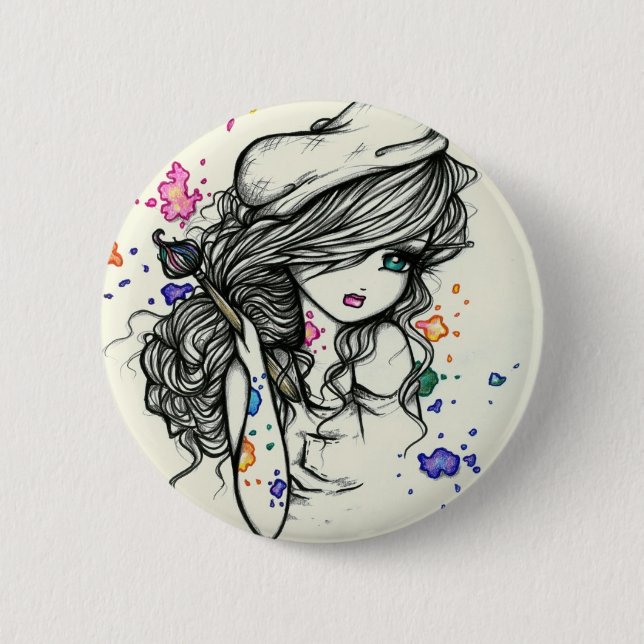 Macaron Rond 5 Cm Poinçon d'imaginaire de fée de fille de peinture (Devant)