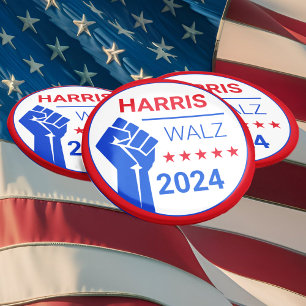 Macaron Rond 5 Cm Poing Bleu Élevé ! Kamala Harris/Walz 2024