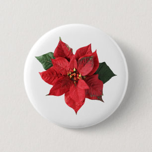 Macaron Rond 5 Cm Poinsettia rouge de Noël