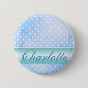 Macaron Rond 5 Cm Pointe Polka bleu et blanc personnalisée