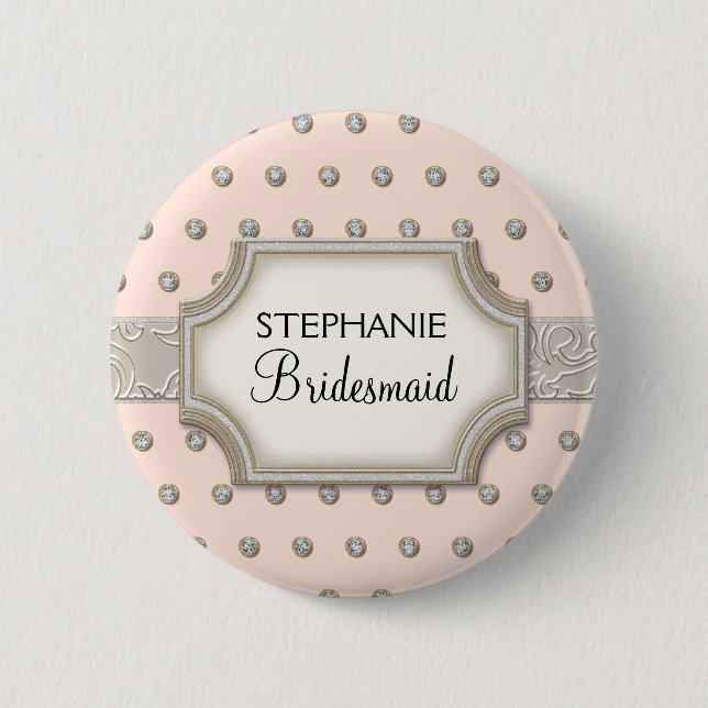 Macaron Rond 5 Cm Pointes de bijoux Art Déco Champagne Frame Argent (Devant)