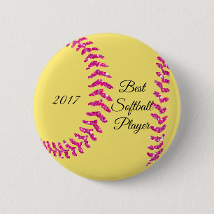 Macaron Rond 5 Cm Points de suture de softball en faux brillant rose