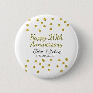 Macaron Rond 5 Cm Points dorés scintillent joyeux 20e anniversaire d