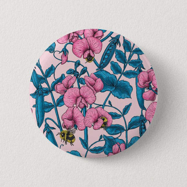 Macaron Rond 5 Cm Pois doux et bourdons, rose et bleu (Devant)