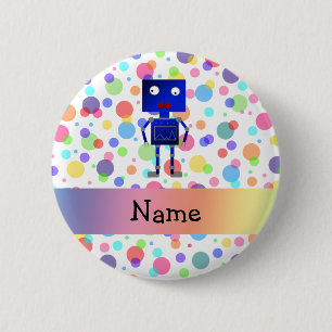 Macaron Rond 5 Cm Pois nommé personnalisé d'arc-en-ciel de robot
