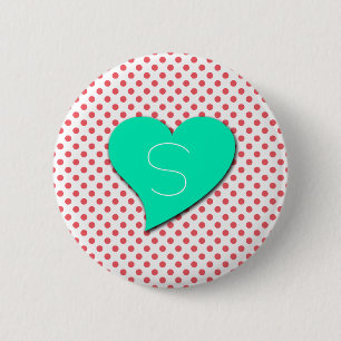Macaron Rond 5 Cm Pois roses de corail - Monogramme par Shirley Tayl