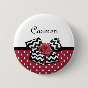 Macaron Rond 5 Cm Pois rouge et blanc mignon Rose Chevron Bow