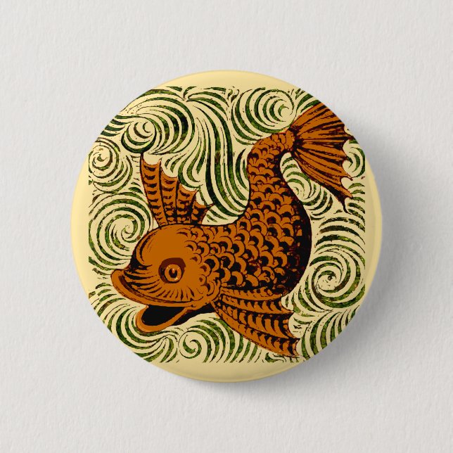 Macaron Rond 5 Cm Poisson Antique Carrelage Ancien art (Devant)