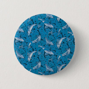 Macaron Rond 5 Cm Poisson bleu vintage et algues : Art Nouveau Nauti