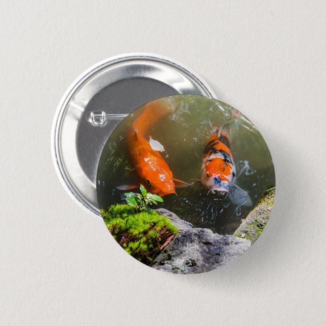 Macaron Rond 5 Cm Poisson Koi dans un étang (Devant & derrière)