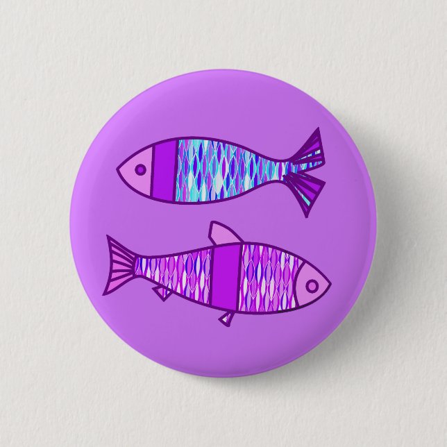Macaron Rond 5 Cm Poisson moderne rétro, violet et Améthyste violet (Devant)