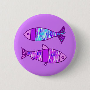 Macaron Rond 5 Cm Poisson moderne rétro, violet et Améthyste violet