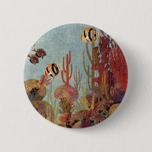 Macaron Rond 5 Cm Poissons-anges en corail, poissons tropicaux Vinta