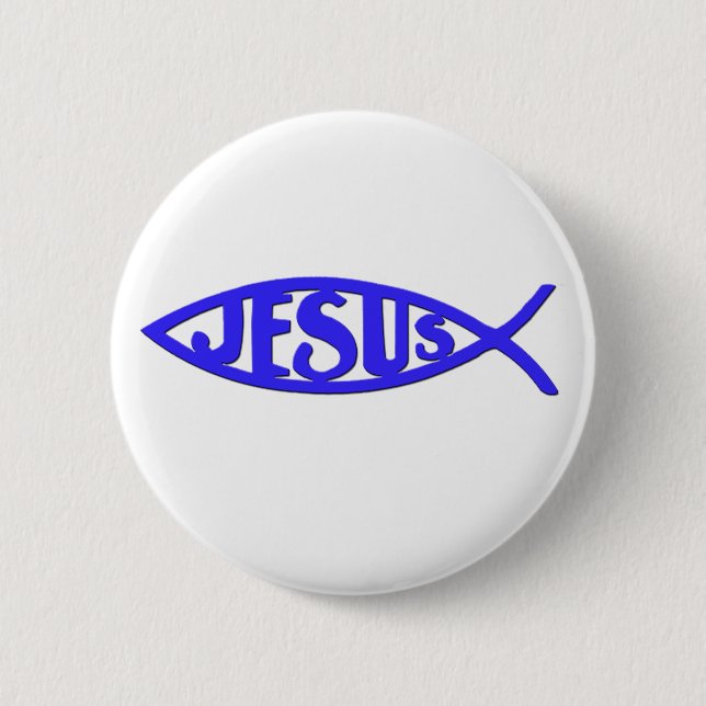 Macaron Rond 5 Cm Poissons de Jésus (bleu de bouton) (Devant)