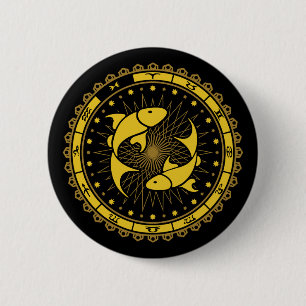 Macaron Rond 5 Cm Poissons - Signe Zodiaque - Symbole - Horoscope