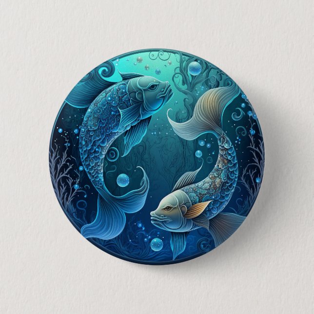 Macaron Rond 5 Cm Poissons Zodiac (Devant)